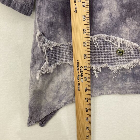 Cottonseed Casual Medium Gray Purple Tie Dye Fish Boho Gauzy Cotton Blouse - Picture 6 of 10